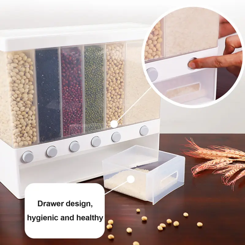 Livingandhome Wall Mounted Cereal Dispenser with Measuring Cup - Kitchen Storage for 6 Grains 1