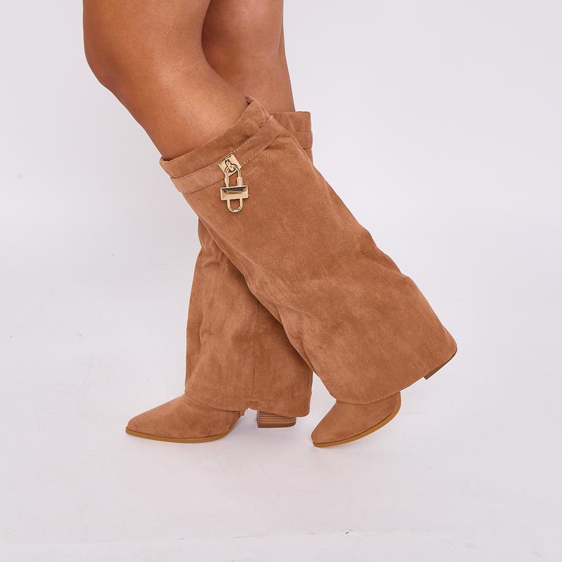 Women Suede Calf Boot Long Stretch Elastic Gusset Strap Warm Winter Boots Shoes Girl Footwear 5