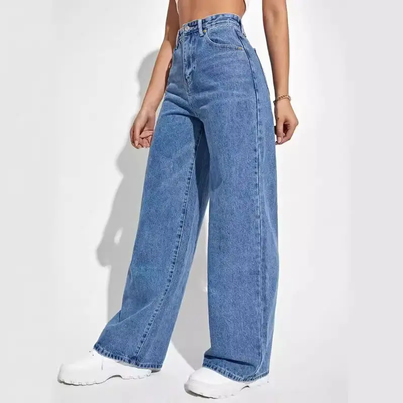 Women Jeans Denim Y2k Pants Wide Leg Long Pant High Waist Loose Casual Mom Straight Trousers Elegant Splice Autumn Winter 4
