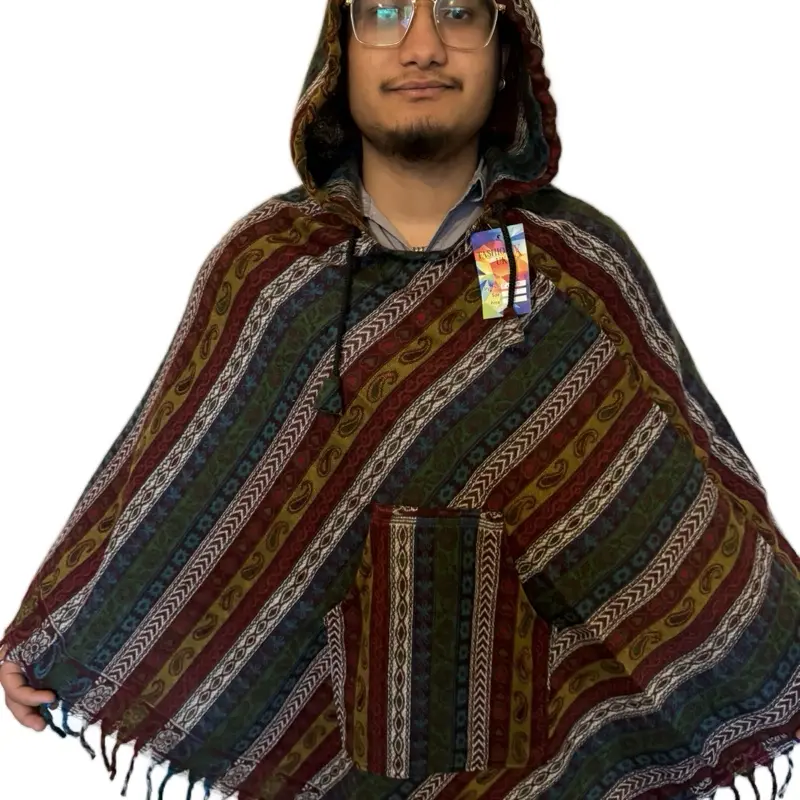 Multicolored Unisex V-Shaped Hooded Poncho - Soft Acrylic Material Fit Womenswear Casual Lightweight