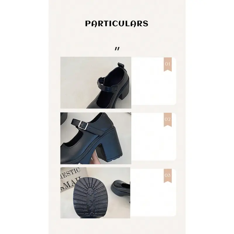 Black Thick High Heel Mary Jane Shoes For Women, Round Toe Platform, French Retro Style, New For Summer 2023 Elegant Footwear 8