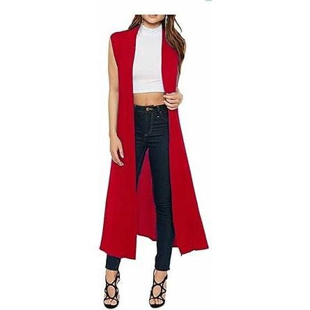 Womens Sleeveless Open Front Long Length Cardigan Ladies Long Boyfriend Maxi Cardigan Fabric Garment 2