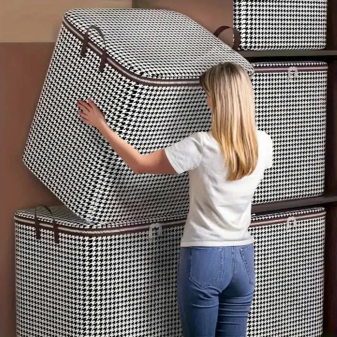 【Storage Bag】Pack of 3 Large 180L Houndstooth Storage Bags - Collapsible, Dustproof, Zippered and Durable Straps, Thickened Storage Organizer for Clothing, Books, Toy Storage Boxes and More, 2025