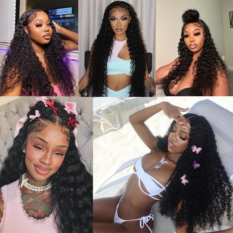 Product Introduction of Deep Wave 13x4 Lace Front Human Hair Wig for Women - Curly 13x6 Wet and Wavy Pre Plucked Hairline Bleach Knots, Natural Black Color 13