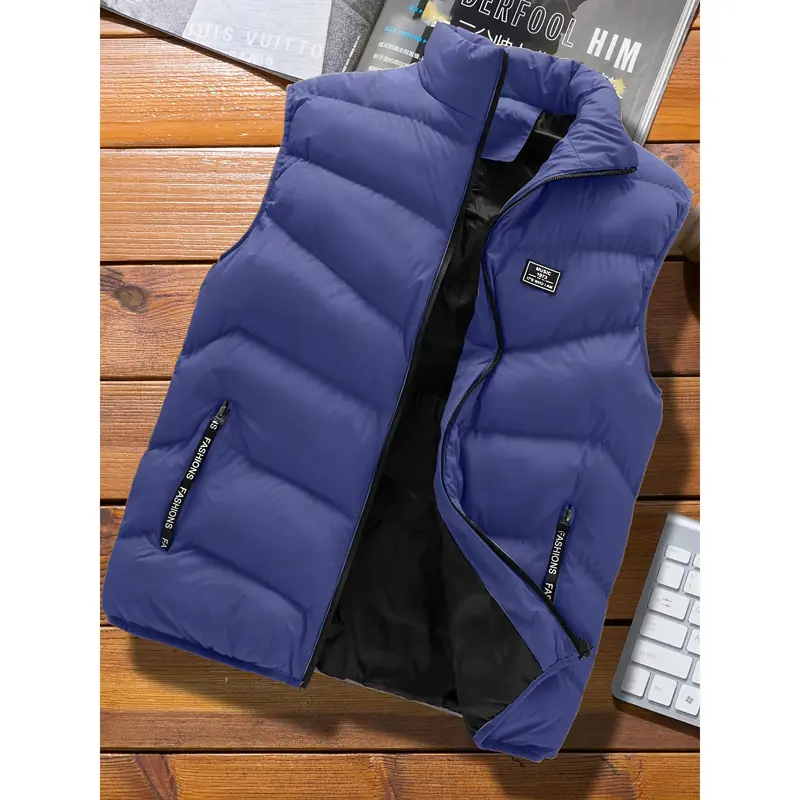 Warm Winter Vest, Men's Casual Zipper Pockets Stand Collar Zip Up Vest For Fall Winter 4