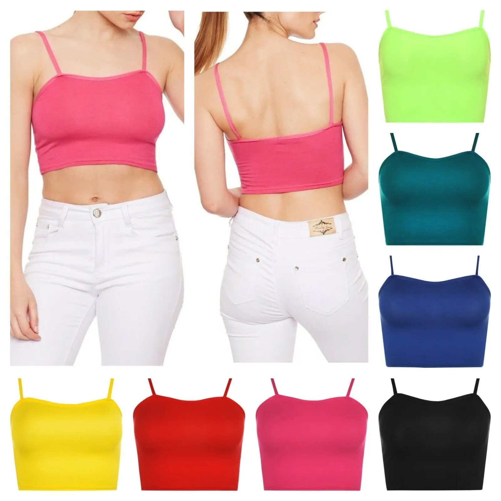 WearAll Womens Strappy Sleeveless Ladies Bralet Crop Stretch Cami Vest Top Cropped Womenswear