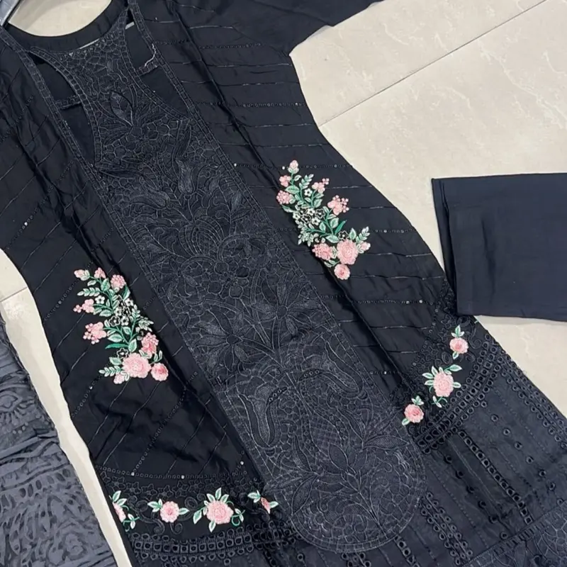 Embroided Linen 3 piece Dress