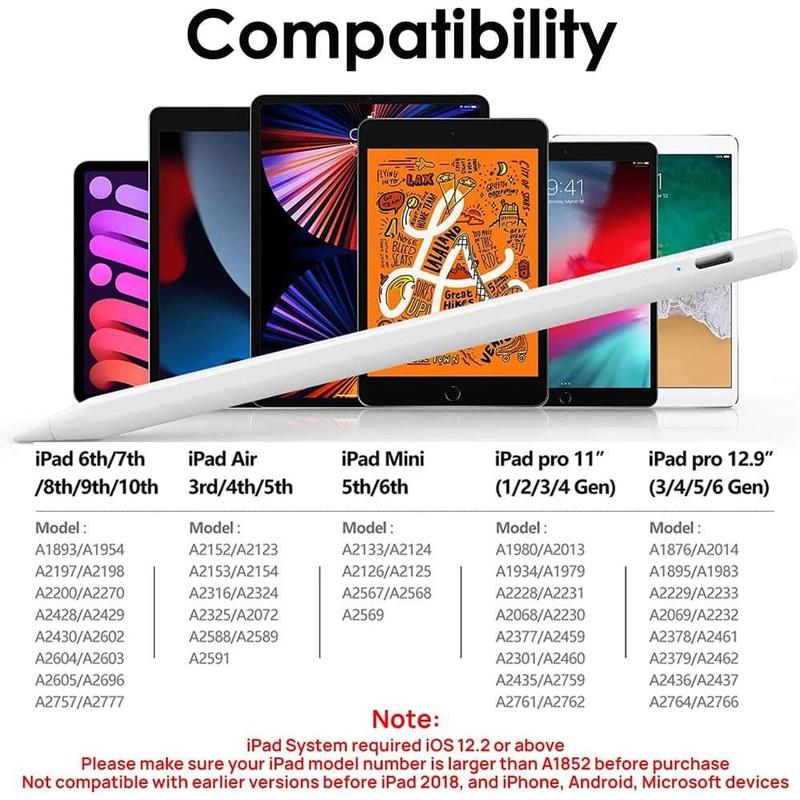 iPad Pencil with Palm Rejection/Tilt Sensitivity/Magnetic Attach iPad Pencil for iPads 2018 Onwards, iPad Pencil for iPad 6/7/8/9th Gen iPad Pro 12.9/11'' iPad Air 3/4/5th iPad Mini 5/6th Wireless apple pencil USB C 3