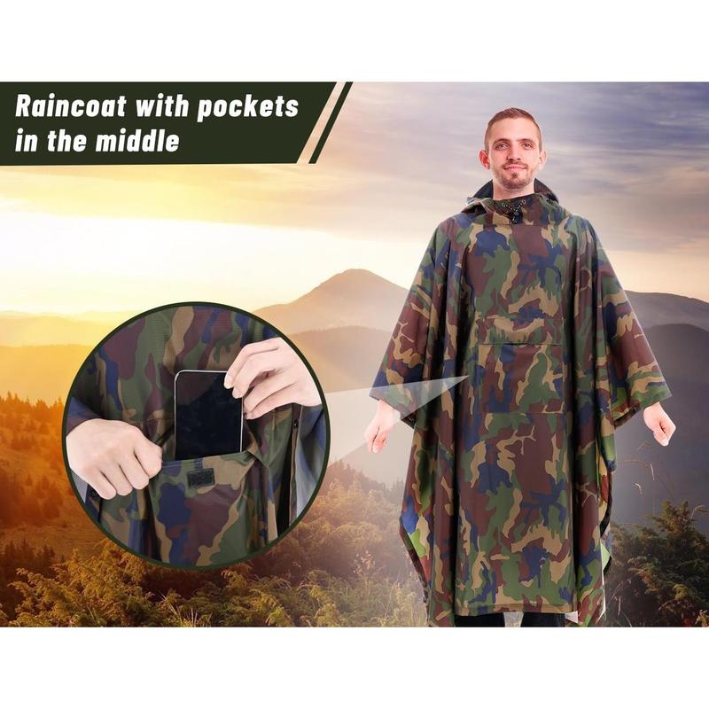 TOMSHOO Rain Poncho, Raincoat, Waterproof Camping Tent, Tarpaulin, 3-in-1 Multifunctional rain Cover for Hunting, Camping, Hiking and Cycling 2