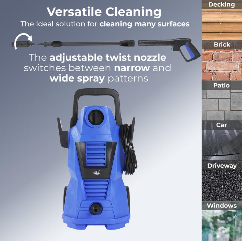 Neo Electric High Pressure Washer with Adjustable Nozzle and Washer Brush 4