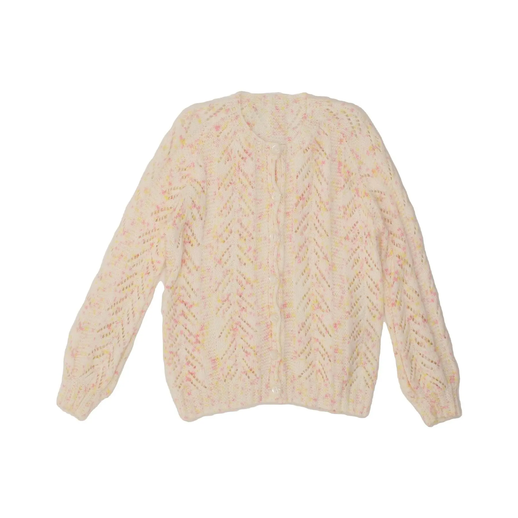 Pre-Owned VINTAGE Womens Cardigan Sweater UK 14 Medium White Flecked