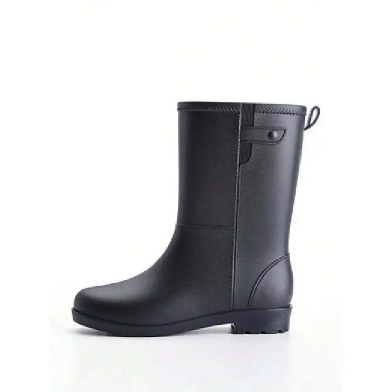 Women's Mid-Calf Rain Boots, Waterproof Rain Shoes With Thermal Lined, Anti-Slip Soft Bottom Half-Tube Water Boots Black 3