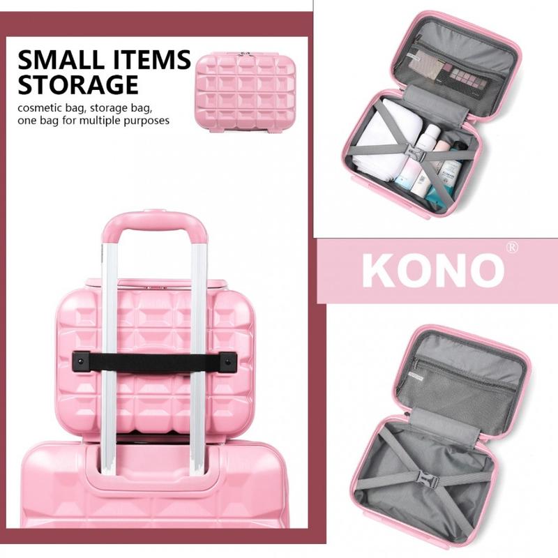 [MissLulu Bags] Waffle Design Lightweight Hard Shell ABS 20''/24''/28'' Suitcase with TSA Lock and 13'' Vanity Case - Pink 6