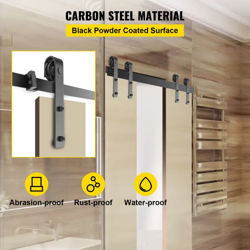 VEVOR Sliding Barn Door Hardware Kit, 14FT Barn Door Kit, 330LBS Load-Bearing Double Barn Door Hardware Kit, Carbon Steel Barn Door Track, Darn Door for 1.37-1.77" Thickness & 7FT Wide Door Panel 2