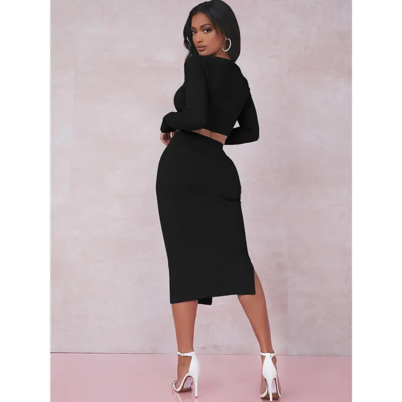 Square Neck Crop Top & Split Thigh Skirt 1