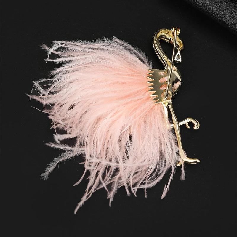 Pink Flamingo Brooch with Faux Feathers 3