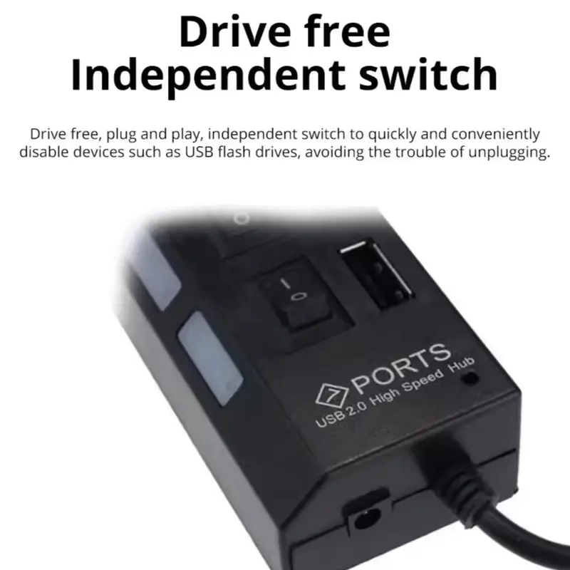 USB 2.0 Extension Hub Splitter with Switch for Computer and Electronics 1