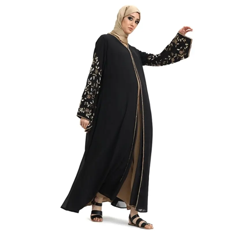 Hina Pearl Chiffon Black Gold Beaded Kimono 1
