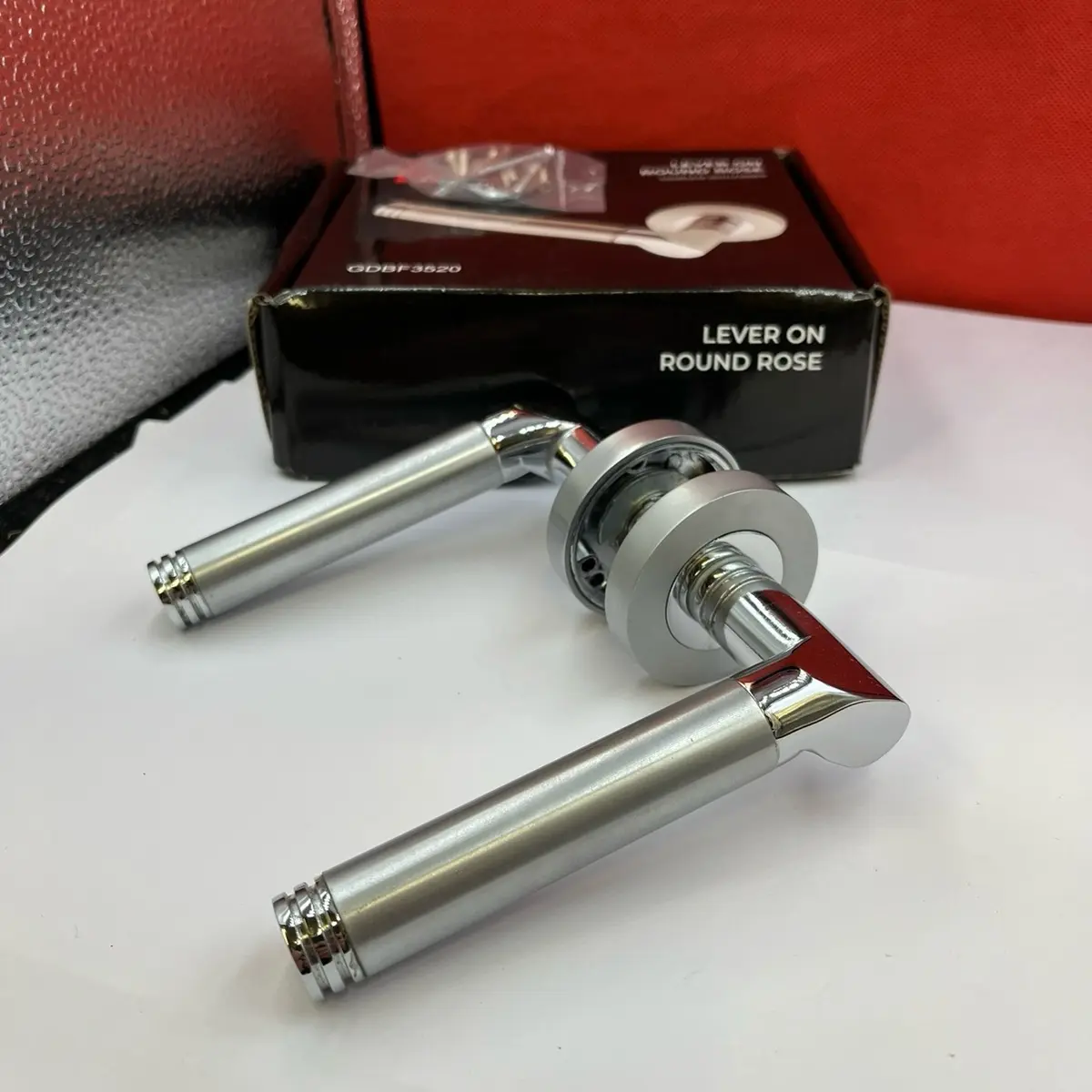 Heavy Duty Premium Lever Door Handles on Spring Rose Satin/ Polished Chrome (1pair)