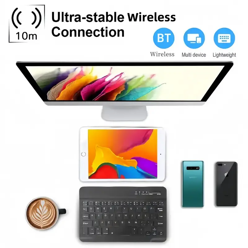 Wireless Keyboard, Mini Keyboard For IPad IPhone Mobile Phone Tablet Laptop, 4 Colors Available, Slim And Mute Multi-Device, Support Three Systems, For Android IOS Windows System Devices. Stylish Portable And Convenient Universal Multi-Device Mini Wireles 5