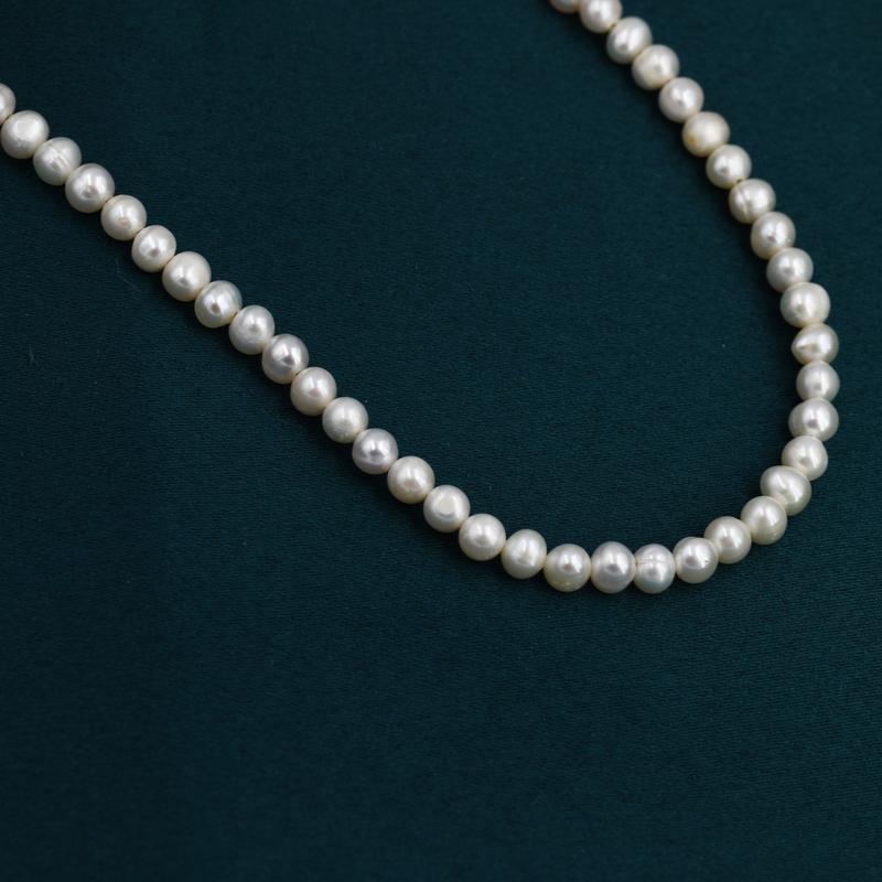 Genuine Freshwater Pearl Necklace in Sterling Silver, Slightly Irregular Shape 4mm Round Fresh Water Pearl Necklace, Men or Women, Unisex 3