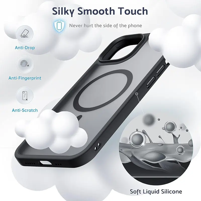 iPhone 12 Pro Max/ 12 / 12 Pro Magnetic Case, Compatible with Magsafe,Shockproof Soft TPU Bumper, Scratch-Resistant Back, Anti Fingerprint for iPhone 12 Pro Max ,Black Accessories Silicone Smartphone Protection Button Cell 2