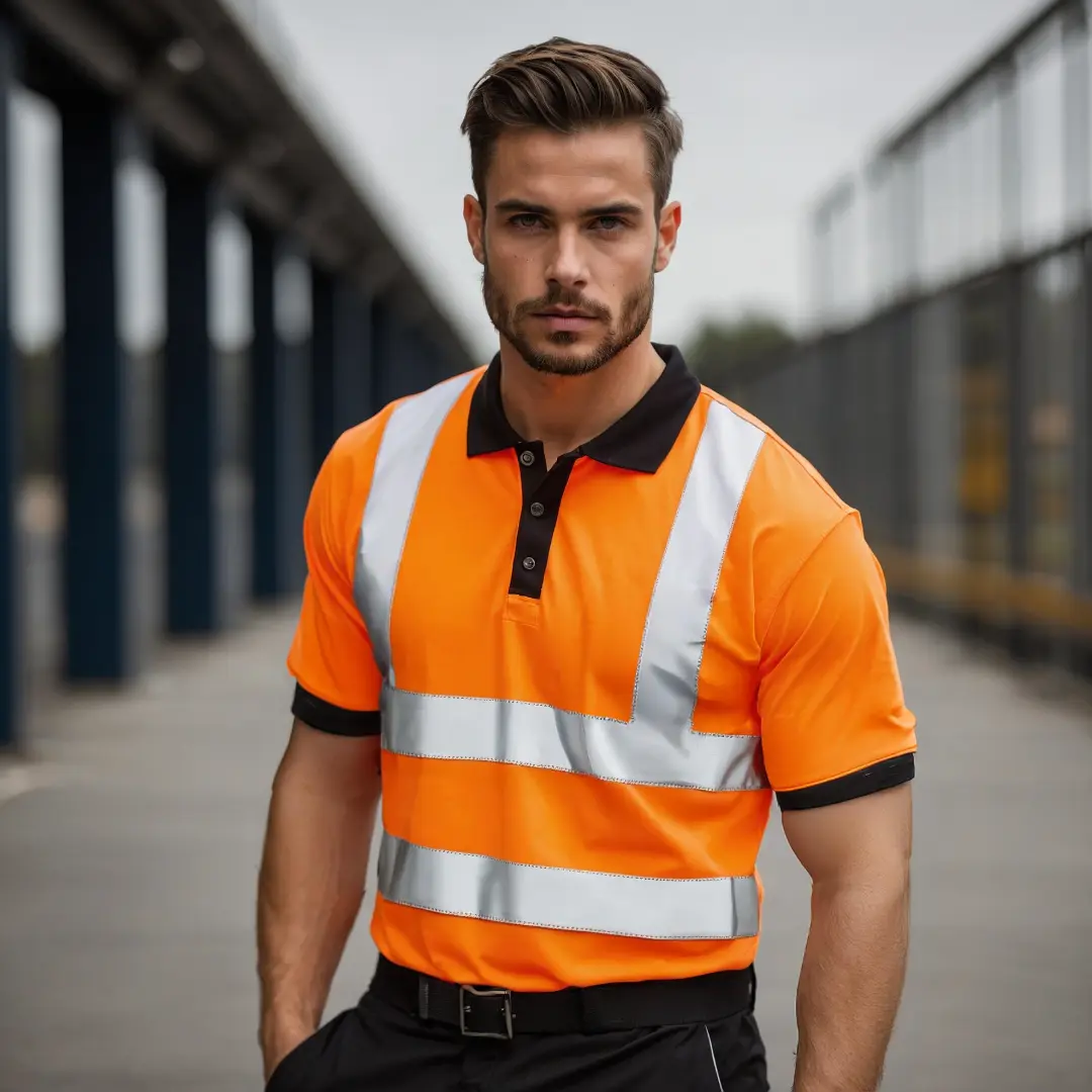 Orange Hi Vis Polo Shirt - Men's Workwear Top T-Shirt - Shortsleeve Menswear Work Essentials