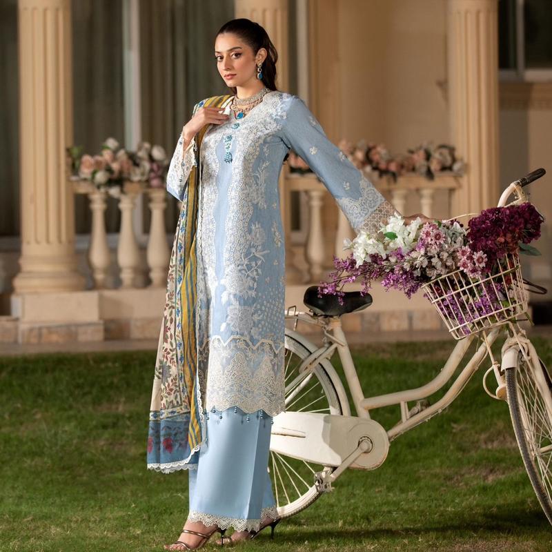 Embroidered cambric cotton 3 pc dress - Heera’s Collection 0