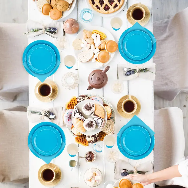 96 Pcs Blue Tableware Set, Paper Plates Cups and Napkins, Disposable Dinnerware Party Supplies for Graduation Holiday Wedding Birthday Party Baby Shower Decorations Serve 24 Guests 5