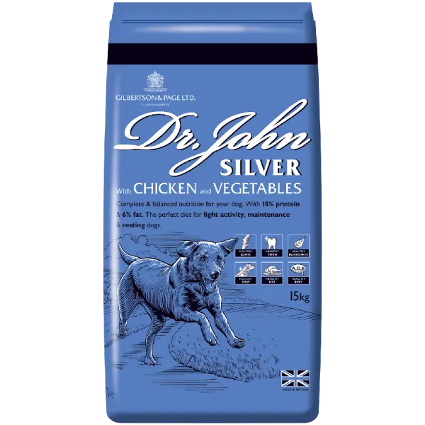 Dr John Silver Dry Dog Food 15kg Chicken & Vegetables Active Working Adult Dogs