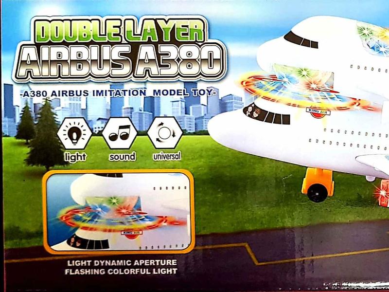 Electric Twin Double Layer A380 Airbus Air Plane Kids Toy Children Boy Gift Flashing LED Lights Sound Music Birthday Bump & Go Indoor Fun Activity Rotating aeroplane  toys 3