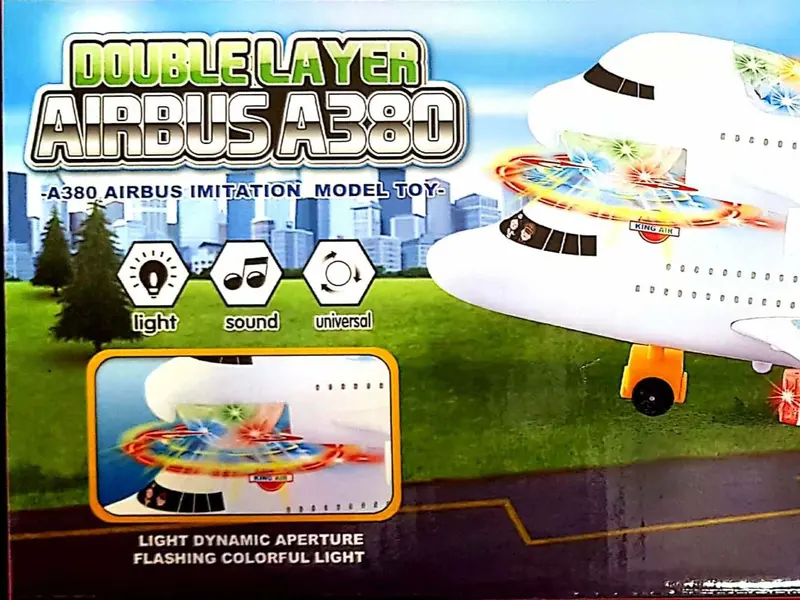 Electric Twin Double Layer A380 Airbus Air Plane Kids Toy Children Boy Gift Flashing LED Lights Sound Music Birthday Bump & Go Indoor Fun Activity Rotating aeroplane  toys 3