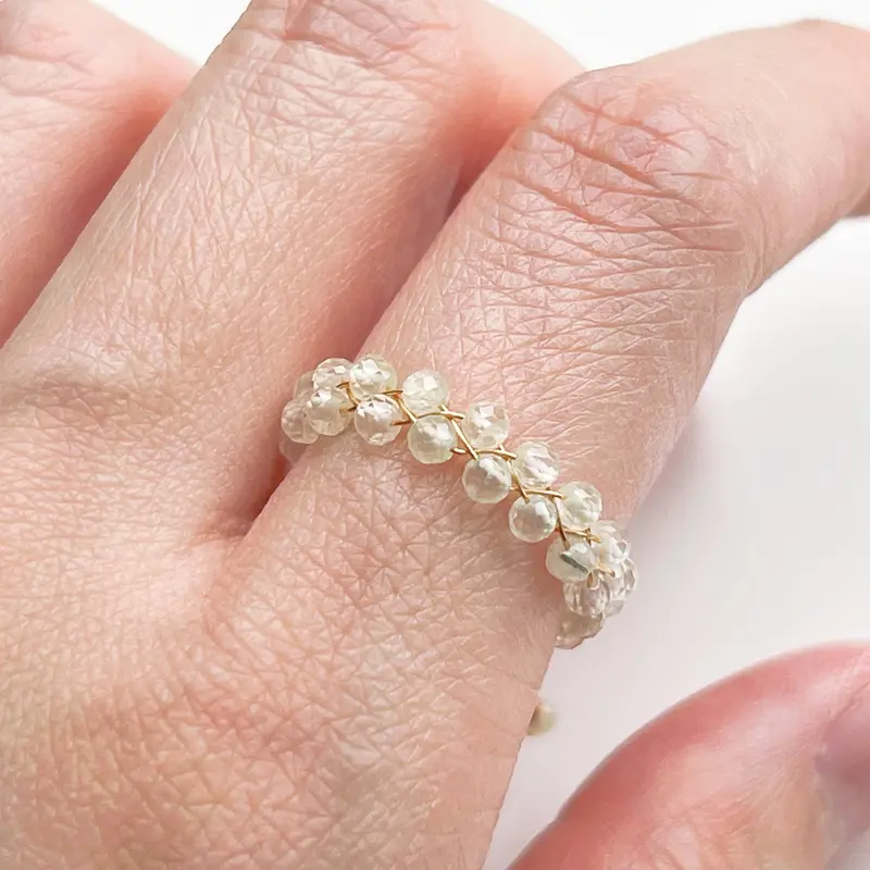 Prehnite Beaded Ring - Light Green Mini Gemstone Adjustable Ring 6
