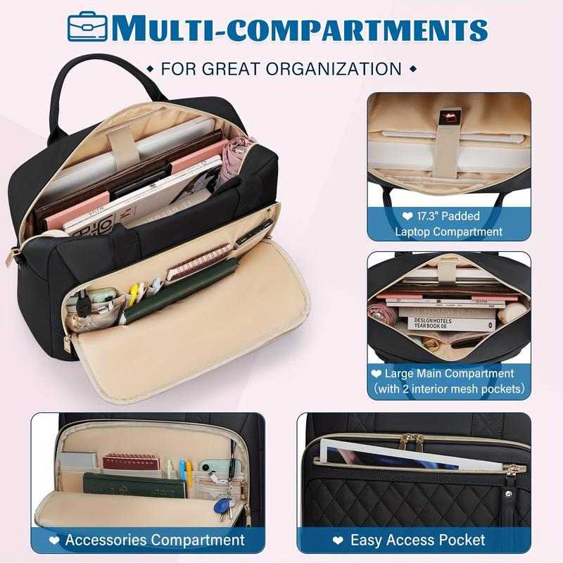 17.3 Inch TSA-Compliant Laptop Bag, Durable Polyester Fiber Briefcase for Women with Padded Compartment, Multi-Compartment Lightweight Shoulder Bag, Black 4