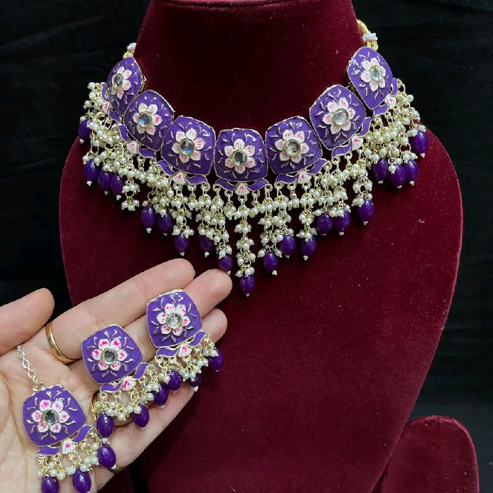 indin/Pakistani Asian Meenakari Choker Set with Earring Tikka for Women