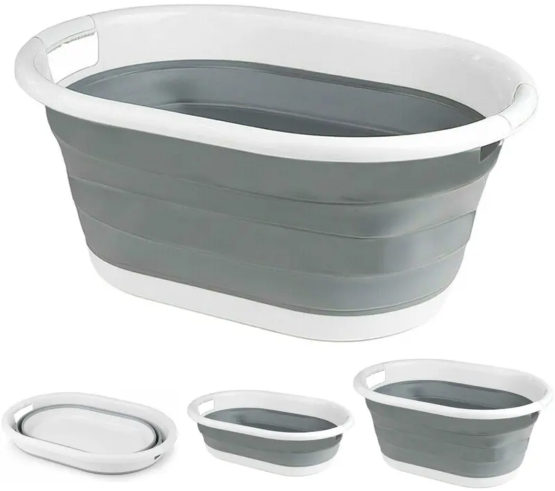 2 X Laundry Basket Pop Up Folding Collapsible Space Saving Cloth Washing Bin Plastic Organiser Silicone 1