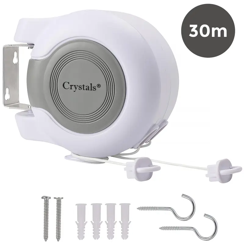 30m Retractable Clothes Reel Double Washing Line Wall Mounted Outdoor Accessories Laundry 0