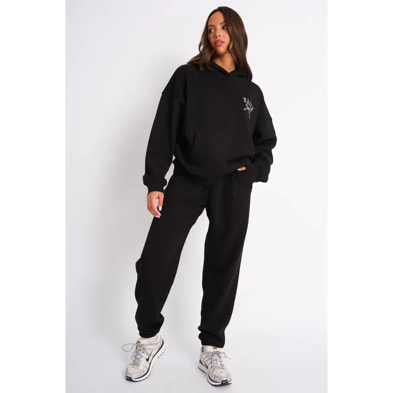 Kaiia Bow Embroidered Oversized Hoodie Black & White 2