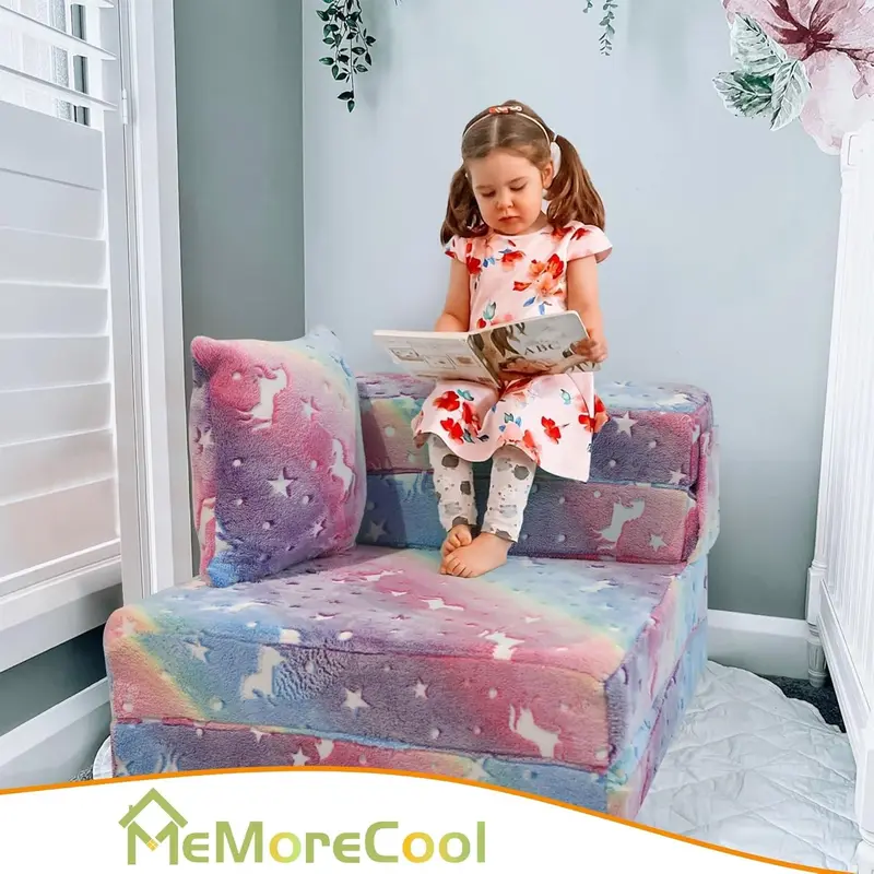 Kids Sofa Bed, Toddler Floor Mattress Glow in The Dark, Baby Modular Unicorn Couch, Fold Up Children Sofa Convertible Futon Folding Mattress Chair Bed for Playroom [Plus A Free Gift] 1
