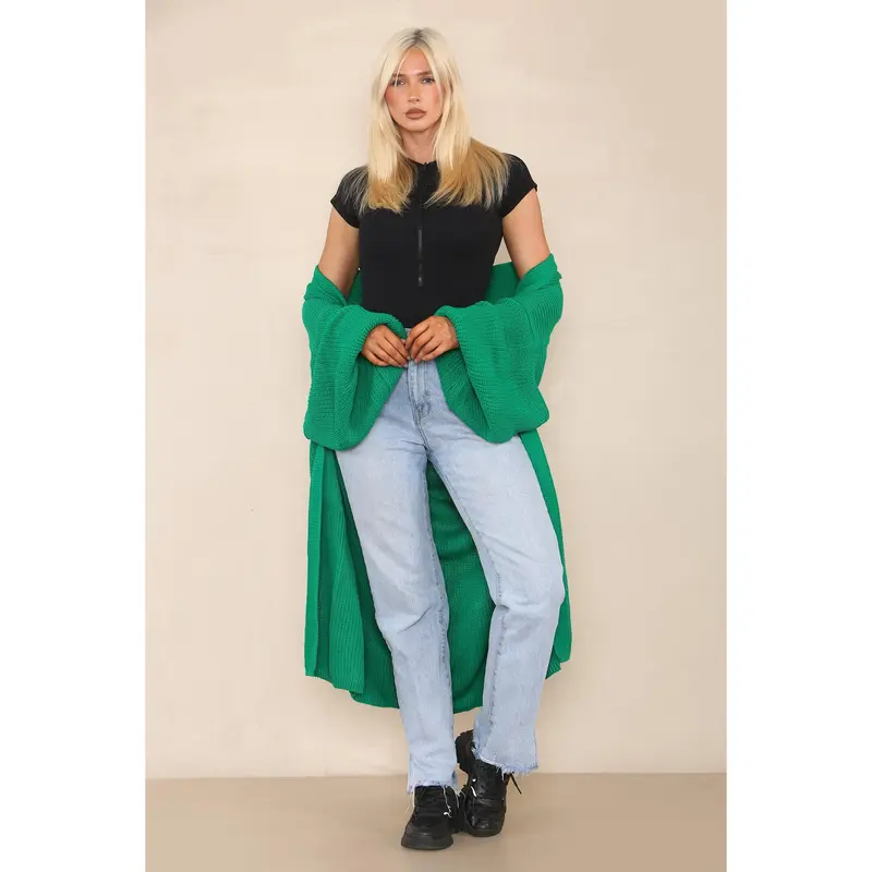 Emerald Balloon Sleeve Cardigan With Pockets 3