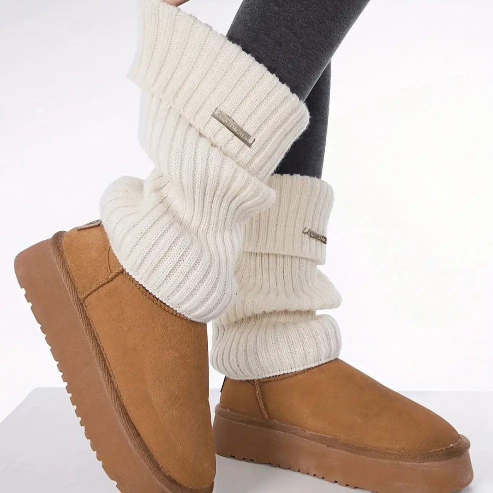 Elegant Polyamide Blend Leg Warmers for Women with Metallic Tab, Hand Washable Solid Color Short Socks - 85% Polyamide, 15% Polyester, 1 Pair