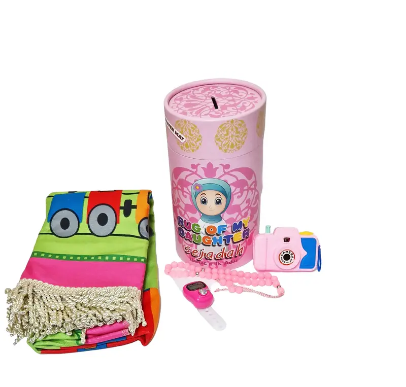 Girl Kids Gift Box Muslim Prayer Mat Digital Tasbih, Bioscope Camera, Tasbeeh Soft Janamaz Islamic Ramadan Eid Gift 1