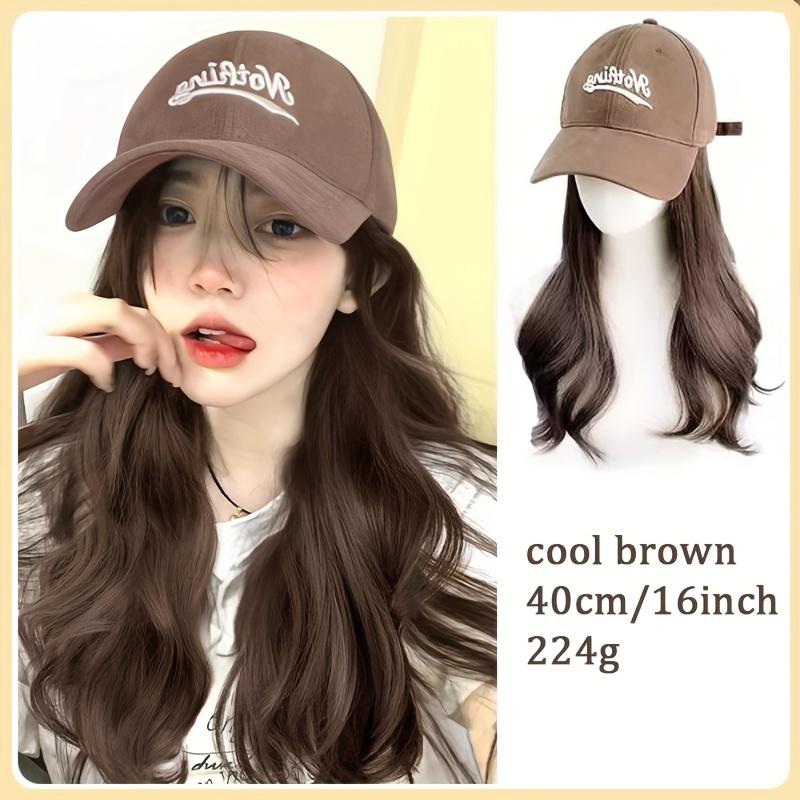 Chic Coffee-Colored Baseball Cap Wig with Body Wave - Synthetic Fiber, Perfect for Halloween & Christmas Parties 4