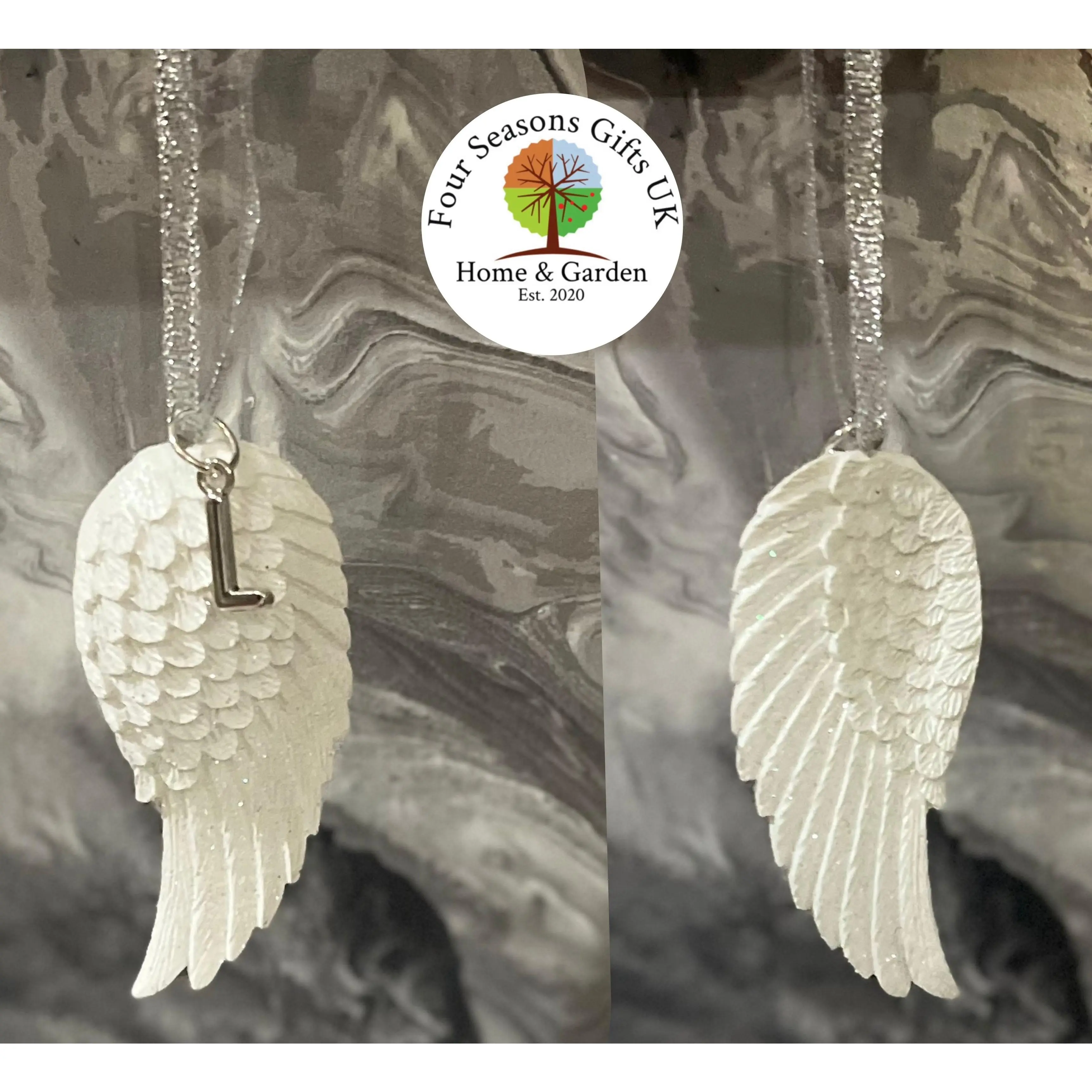 White Glittery Angel Wing Personalised Christmas Tree Decoration, Double Sided Ceramic Angel Wing Ornament, Memorial Keepsake Gift