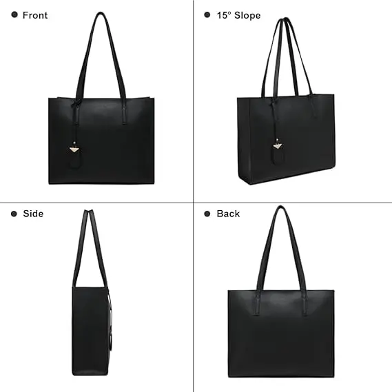 Women's Tote Bag Large Handbag Soft Leather Simple Shoulder Bag with Zipper for School Work Leisure (A-Black) 5