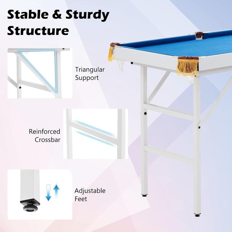 COSTWAY 4FT Billiards Table, Folding Game Pool Table with 16 Balls, 2 Cues, 2 Chalks, Triangle Rack and Brush, Portable Snooker Table Game Set for Home Party Gathering 1