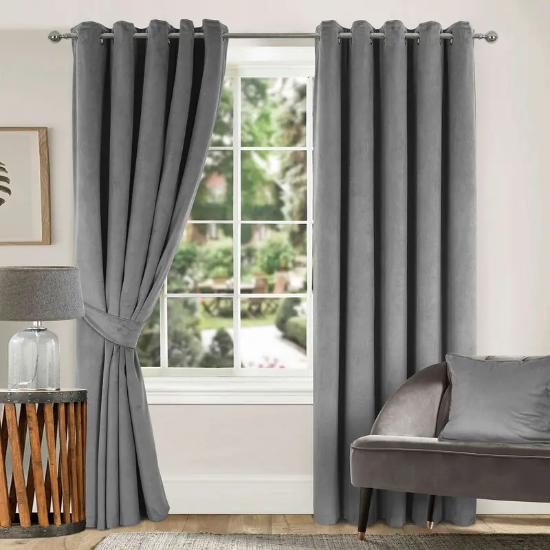 Yorkshire Bedding Lining Velvet Eyelet Curtains Soft Crushed Velvet Curtains With 2 Matching Tie Backs  - Sophisticated Grandeur in Your Living Room 8