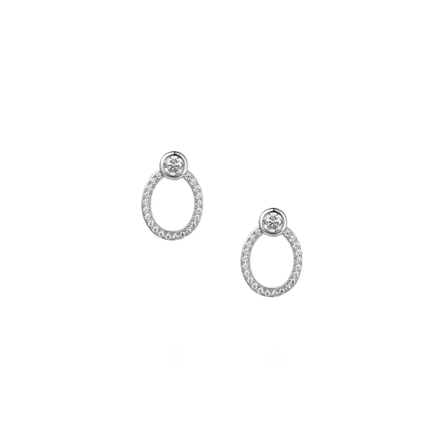OVAL SILVER AND CZ EARRINGS