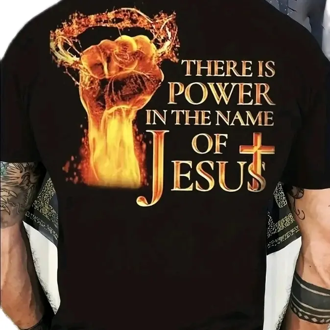 JESUS Letter Pattern, Men's Trendy Crew Neck Summer T-shirt, Gift For Christian Tshirt