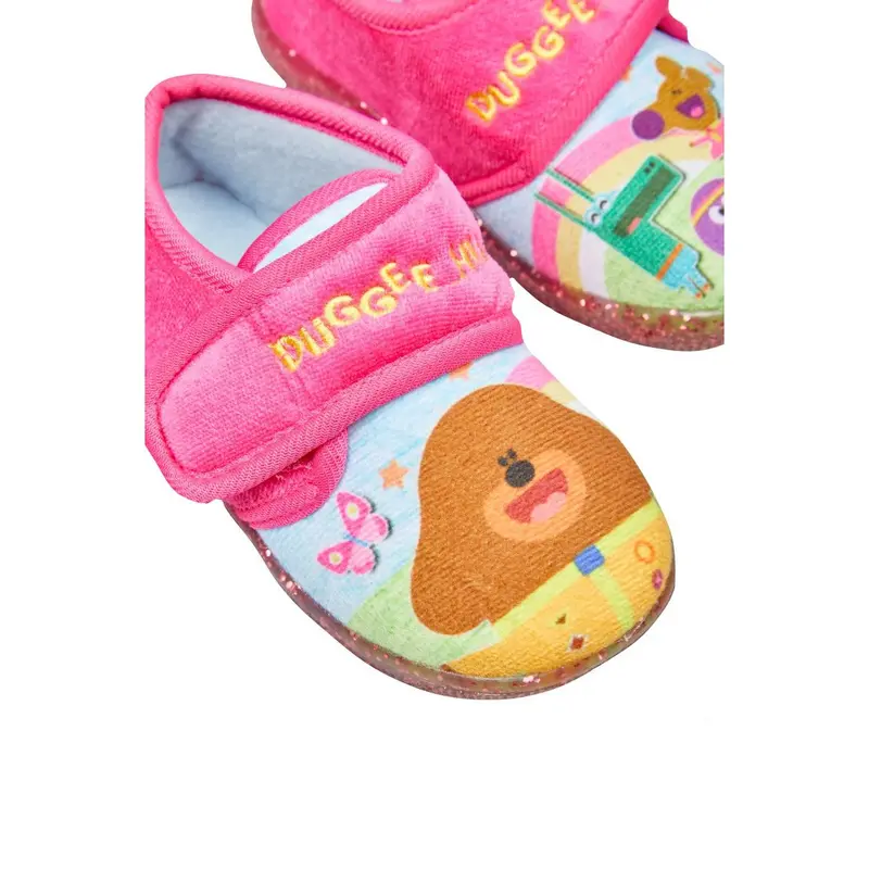 Hey Duggee Girls Pink Easy Close Glitter Sole Slippers 8